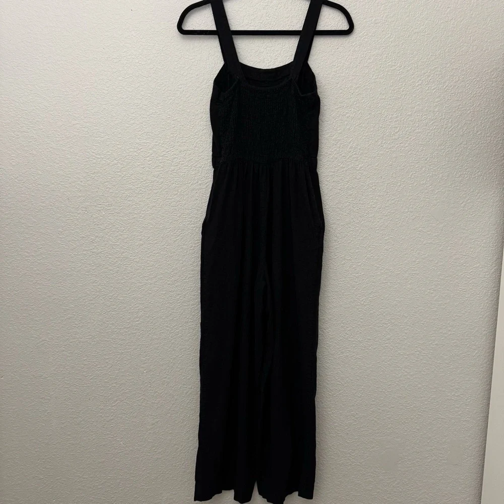 Zara Linen Blend Cropped Wide Leg Sleeveless Jumpsuit Black Size Small
